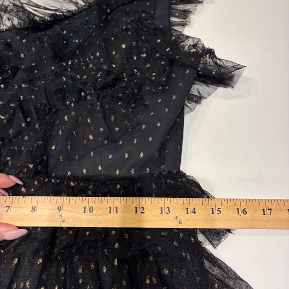 NWT BCBGMAXAZRIA Black Gold Metallic Tiered One Shoulder Mini Dress Sz 6 - Picture 10 of 12